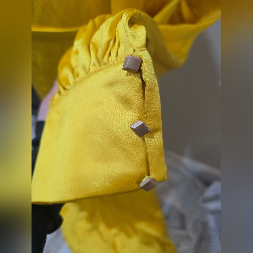 Mac Duggal 26712 One Shoulder Bishop Sleeve Trumpet Gown NWOT size 14 Yellow - Picture 7 of 7